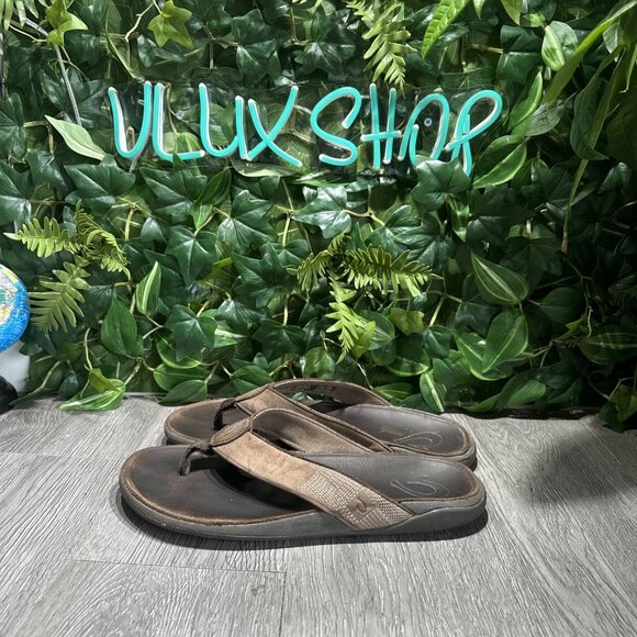 Olukai Men\'s Tuahine Leather Flip Flop Sandals Brown Size 11 Tropical Resort main image 6